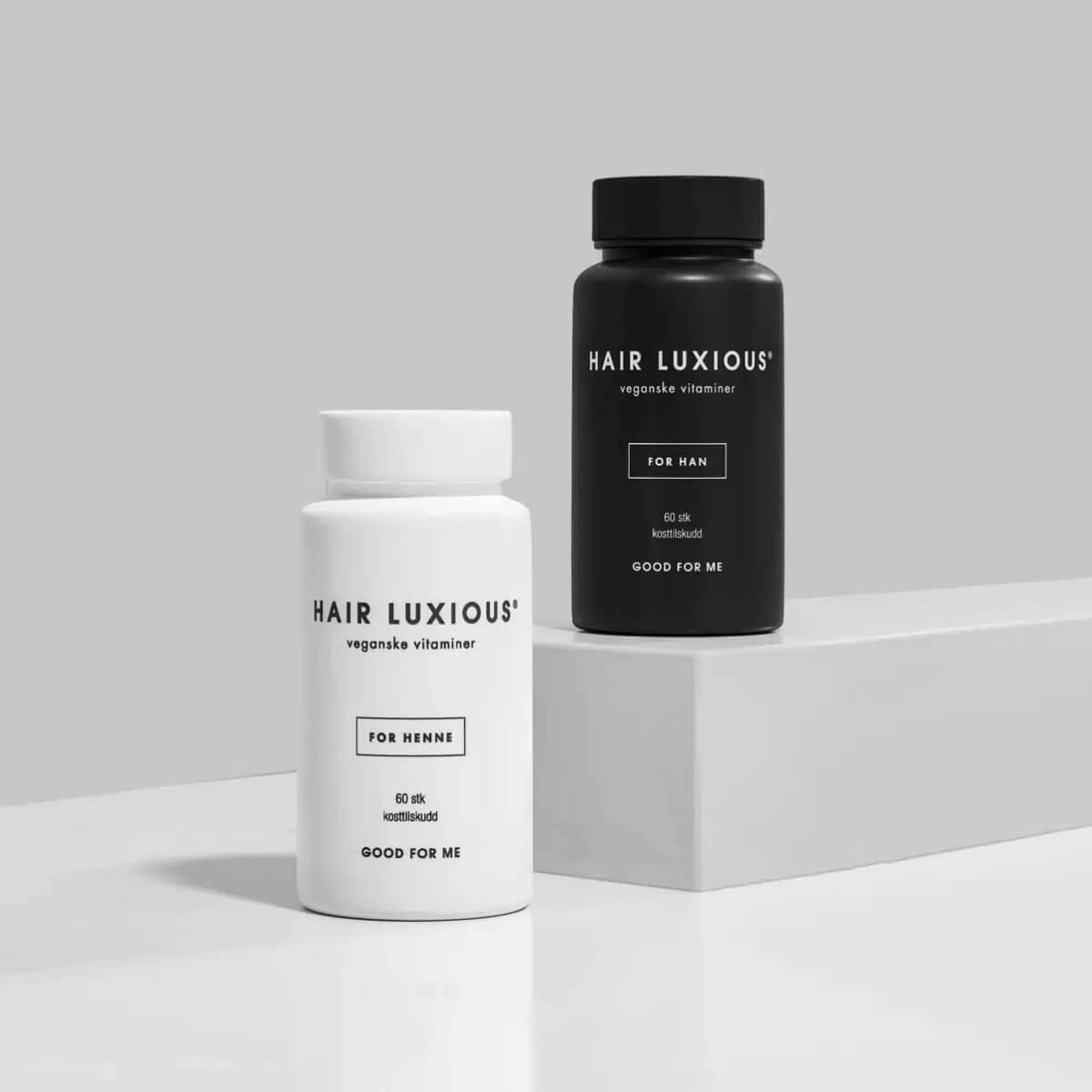 Produktbilde av Hair Luxious for henne og for han – veganske hårvitaminer fra Good For Me som styrker håret fra innsiden.